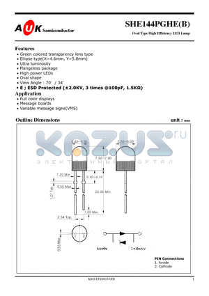 SHE144PGHEB datasheet - Oval Type High Efficiency LED Lamp