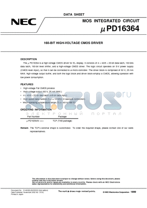 UPD16364N datasheet - 160-BIT HIGH-VOLTAGE CMOS DRIVER