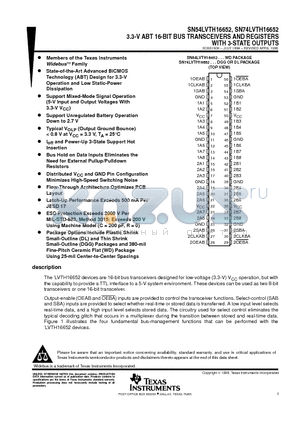 SN74LVTH16652 datasheet - 3.3-V ABT 16-BIT BUS TRANSCEIVERS AND REGISTERS WITH 3-STATE OUTPUTS