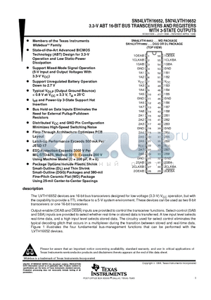 SN74LVTH16652DLR datasheet - 3.3-V ABT 16-BIT BUS TRANSCEIVERS AND REGISTERS WITH 3-STATE OUTPUTS