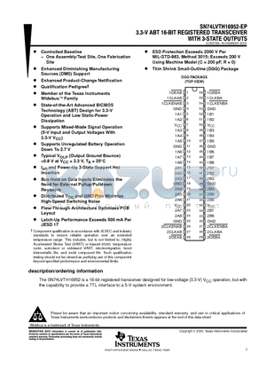 SN74LVTH16952-EP datasheet - 3.3-V ABT 16-BIT REGISTERED TRANSCEIVER WITH 3-STATE OUTPUTS