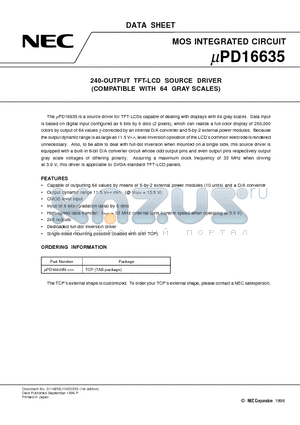 UPD16635N datasheet - 240-OUTPUT TFT-LCD SOURCE DRIVER