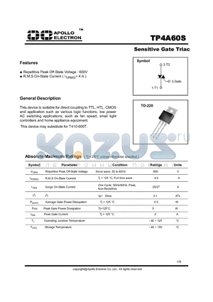 TP4A60S datasheet - Sensitive Gate Triac