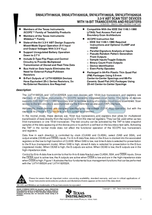 SN74LVTH182652A datasheet - 3.3-V ABT SCAN TEST DEVICES WITH 18-BIT TRANSCEIVERS AND REGISTERS
