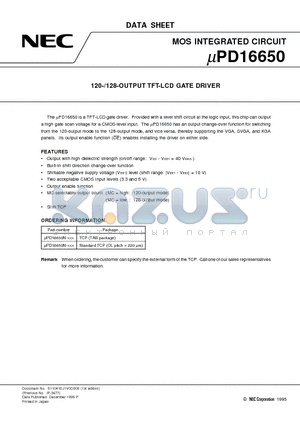 UPD16650N datasheet - 120-/128-OUTPUT TFT-LCD GATE DRIVER