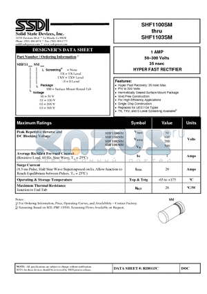 SHF1103SM datasheet - HYPER FAST RECTIFIER