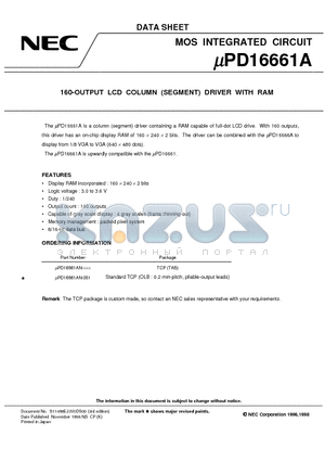 UPD16661AN datasheet - 160-OUTPUT LCD COLUMN SEGMENT DRIVER WITH RAM