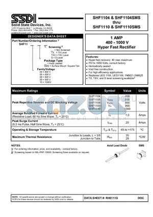 SHF1108 datasheet - Hyper Fast Rectifier