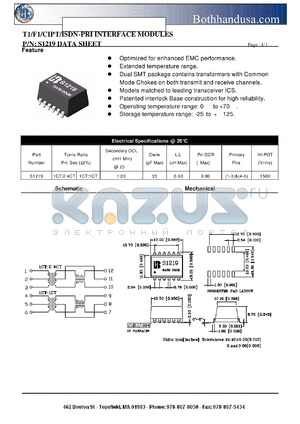 S1219 datasheet - T1/F1/CIPT/ISDN-PRI INTERFACE MODULES