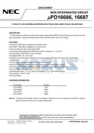 UPD16687P datasheet - 1/128 DUTY LCD CONTROLLER/DRIVER WITH FOUR-LEVEL GRAY SCALE, ON-CHIP RAM