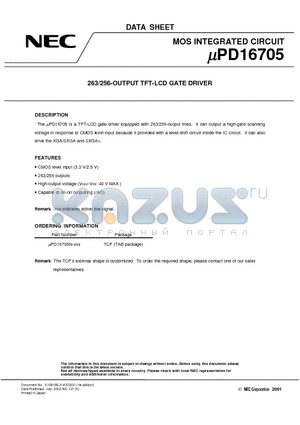 UPD16705N-XXX datasheet - 263/256-OUTPUT TFT-LCD GATE DRIVER