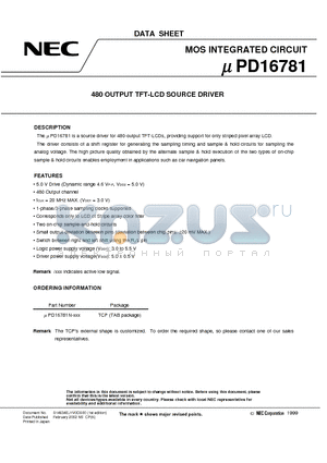 UPD16781 datasheet - 480 OUTPUT TFT-LCD SOURCE DRIVER