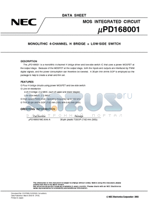 UPD168001 datasheet - MONOLITHIC 4-CHANNEL H BRIDGE  LOW-SIDE SWITCH