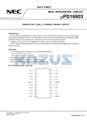 UPD16803GS datasheet - MONOLITHIC DUAL H BRIDGE DRIVER CIRCUIT