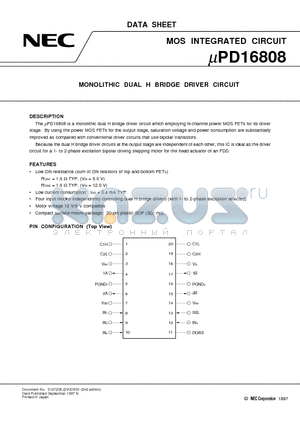 UPD16808GS datasheet - MONOLITHIC DUAL H BRIDGE DRIVER CIRCUIT