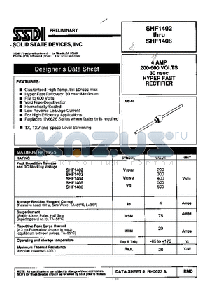 SHF1402 datasheet - 4 AMPS, 200-600 VOLTS 30 nsec HYPER FAST RECTIFIER