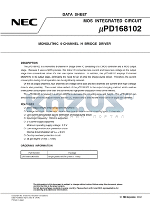 UPD168102K9-5B4 datasheet - MONOLITHIC 6-CHANNEL H BRIDGE DRIVER