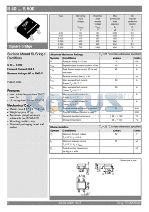 S125 datasheet - Surface Mount Si-Bridge Rectifiers