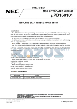 UPD168101 datasheet - MONOLITHIC QUAD H-BRIDGE DRIVER CIRCUIT