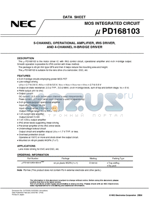 UPD168103 datasheet - 5-CHANNEL OPERATIONAL AMPLIFIER, IRIS DRIVER, AND 4-CHANNEL H-BRIDGE DRIVER