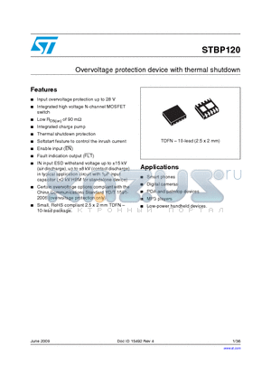 STBP120 datasheet - Overvoltage protection device with thermal shutdown