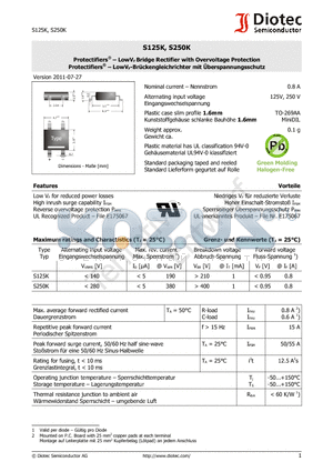 S125K datasheet - Protectifiers - LowVF Bridge Rectifier with Overvoltage Protection