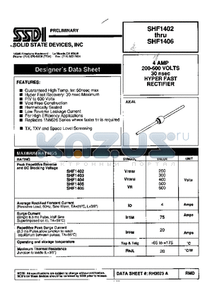 SHF1404 datasheet - 4 AMPS, 200-600 VOLTS 30 nsec HYPER FAST RECTIFIER