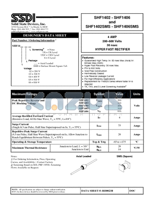 SHF1404 datasheet - HYPER FAST RECTIFIER