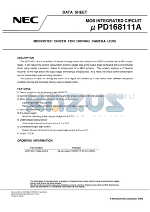 UPD168111AMA-6A5-A datasheet - MICROSTEP DRIVER FOR DRIVING CAMERA LENS