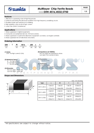 SHH-1B4532-132 datasheet - Multilayer Chip Ferrite Beads