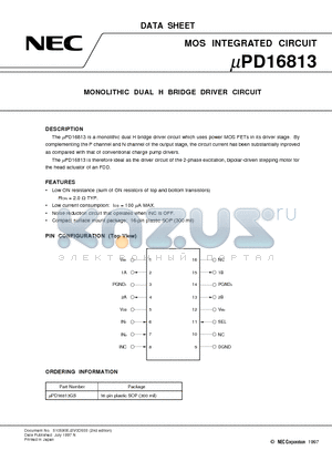 UPD16813 datasheet - MONOLITHIC DUAL H BRIDGE DRIVER CIRCUIT