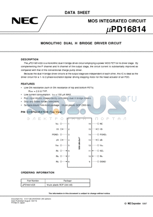 UPD16814 datasheet - MONOLITHIC DUAL H BRIDGE DRIVER CIRCUIT