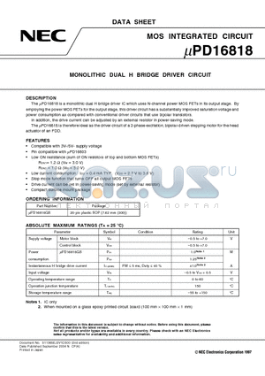 UPD16818 datasheet - MONOLITHIC DUAL H BRIDGE DRIVER CIRCUIT