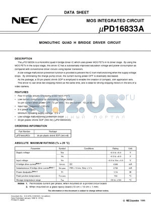 UPD16833A datasheet - MONOLITHIC QUAD H BRIDGE DRIVER CIRCUIT