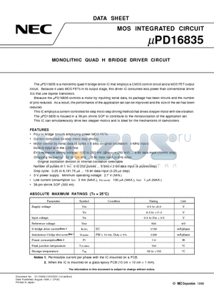 UPD16835 datasheet - MONOLITHIC QUAD H BRIDGE DRIVER CIRCUIT