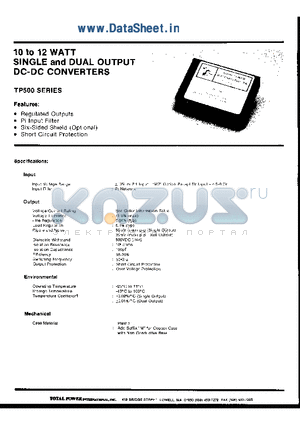 TP509 datasheet - 10 to 12 WATT SINGLE and DUAL OUTPUT DC-DC CONVERTERS