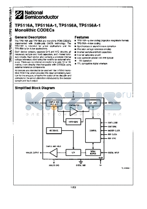 TP5116A-1 datasheet - Monolithic codecs