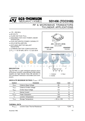 TCC3100 datasheet - RF & MICROWAVE TRANSISTORS TV/LINEAR APPLICATIONS