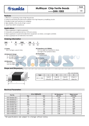 SHH-1T1005-241 datasheet - Multilayer Chip Ferrite Beads