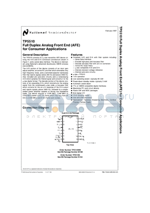TP5510 datasheet - Full Duplex Analog Front End for Consumer Applications