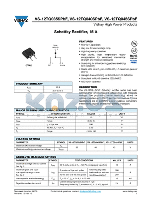 VS-12TQ035SPBF datasheet - Schottky Rectifier, 15 A