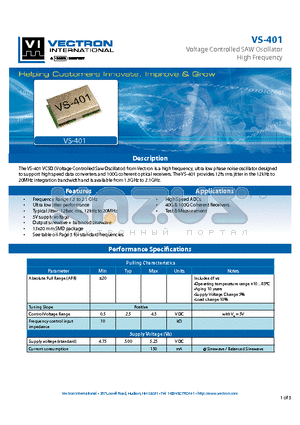 VS-401 datasheet - Voltage Controlled SAW Oscillator