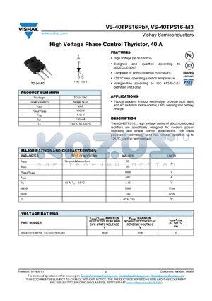 VS-40TPS16PBF datasheet - High Voltage Phase Control Thyristor, 40 A