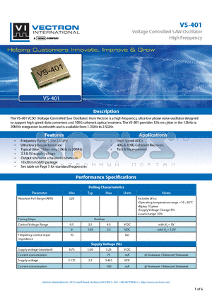 VS-401_12 datasheet - Voltage Controlled SAW Oscillator High Frequency