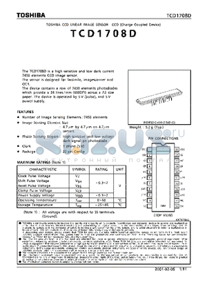 TCD1708D datasheet - TOSHIBA CCD LINEAR IMAGE SENSOR CCD