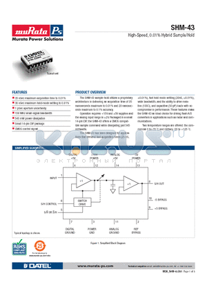 SHM-43MC datasheet - High-Speed, 0.01% Hybrid Sample/Hold