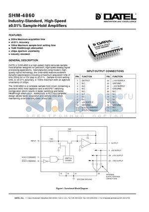 SHM-4860/883 datasheet - Industry-Standard, High-Speed a0.01% Sample-Hold Amplifiers