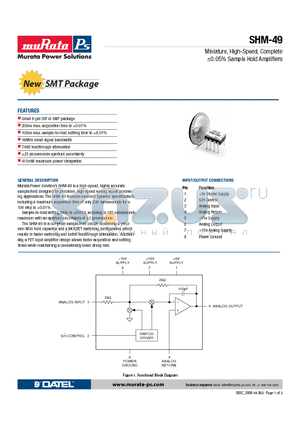 SHM-49GM datasheet - Miniature, High-Speed, Complete a0.05% Sample Hold Amplifiers