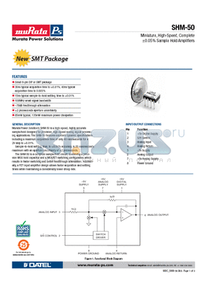 SHM-50GC datasheet - Miniature, High-Speed, Complete a0.05% Sample Hold Amplifiers