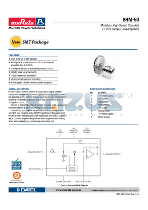 SHM-50GM datasheet - Miniature, High-Speed, Complete a0.05% Sample Hold Amplifiers
